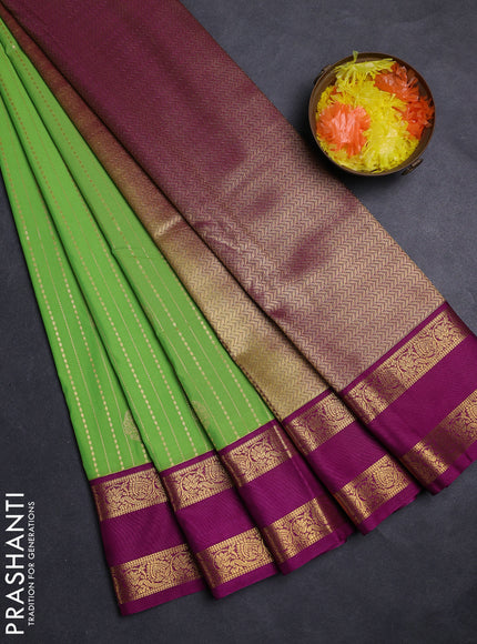 Green & Magenta Pink Semi Kanchipuram Silk - Korvai