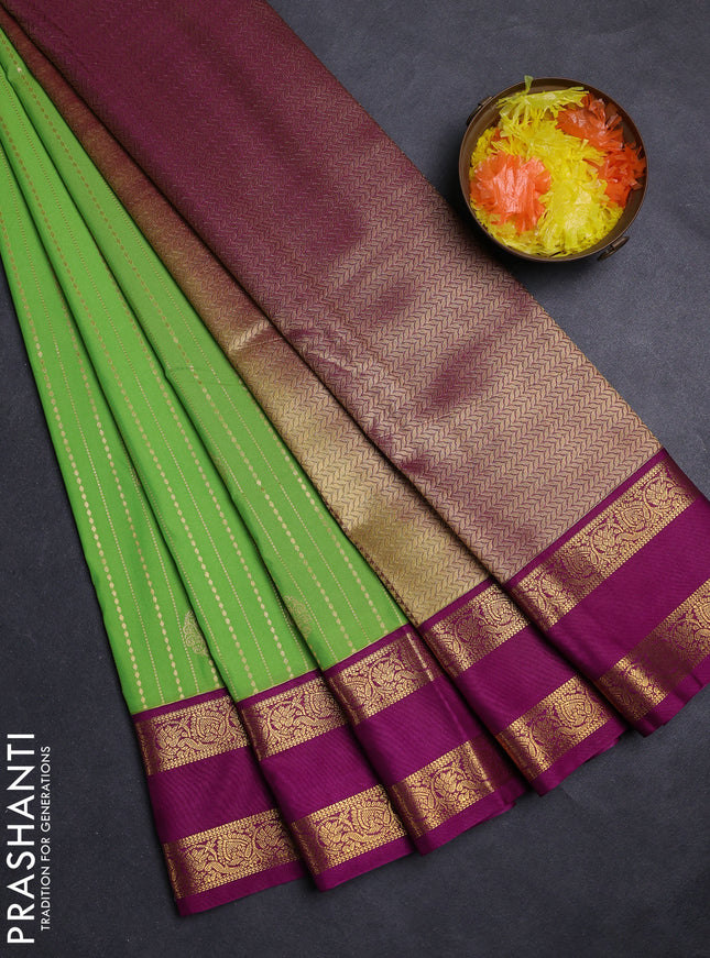 Green & Magenta Pink Semi Kanchipuram Silk - Korvai