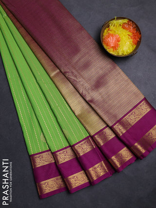 Green & Magenta Pink Semi Kanchipuram Silk - Korvai