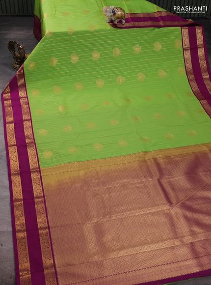 Green & Magenta Pink Semi Kanchipuram Silk - Korvai