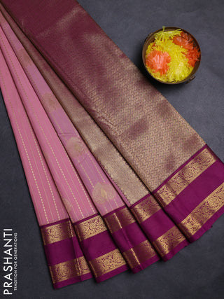 Peach Pink & Magenta Pink Semi Kanchipuram Silk - Korvai
