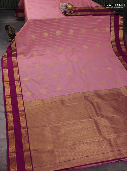 Peach Pink & Magenta Pink Semi Kanchipuram Silk - Korvai