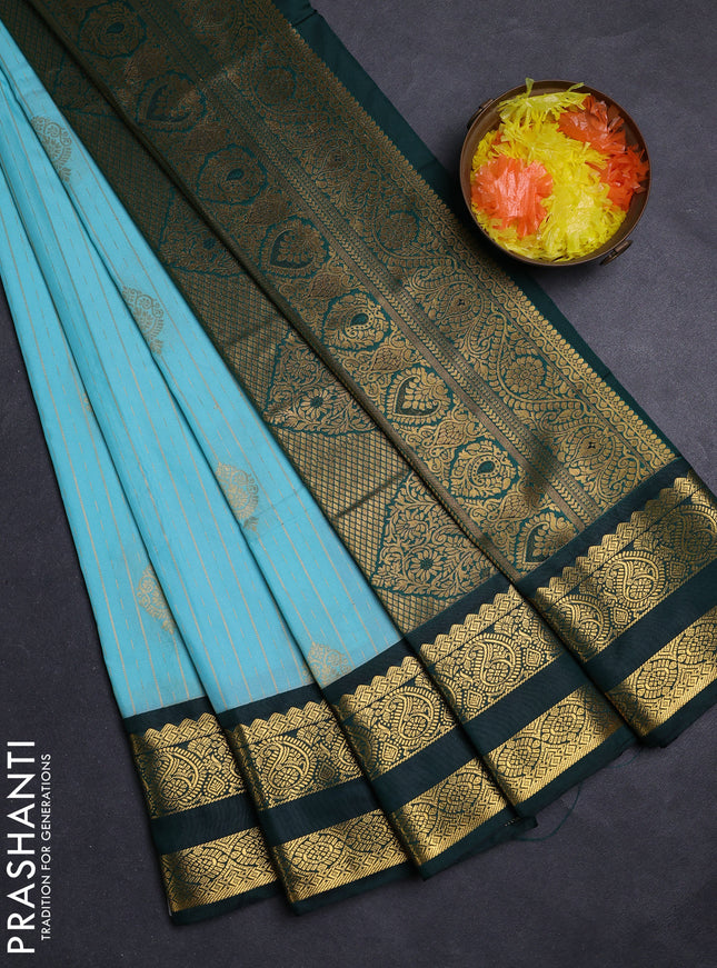 Teal Blue & Green Semi Kanchipuram Silk - Korvai