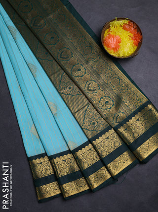 Teal Blue & Green Semi Kanchipuram Silk - Korvai