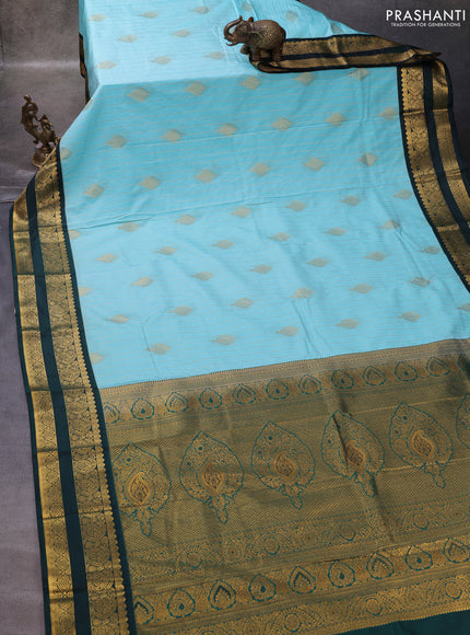 Teal Blue & Green Semi Kanchipuram Silk - Korvai