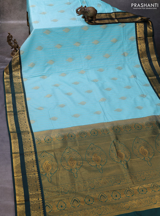 Teal Blue & Green Semi Kanchipuram Silk - Korvai