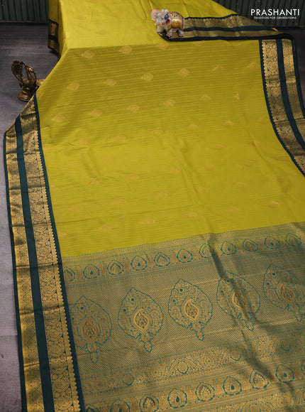 Lime Green & Green Semi Kanchipuram Silk - Korvai