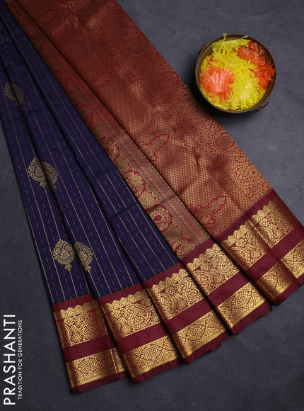 Navy Blue & Maroon Semi Kanchipuram Silk - Korvai