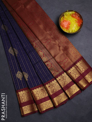 Navy Blue & Maroon Semi Kanchipuram Silk - Korvai