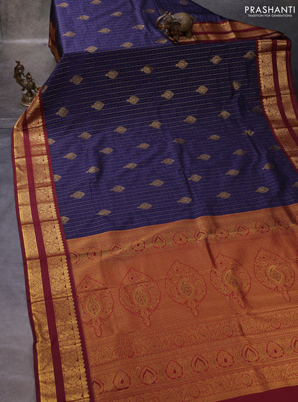 Navy Blue & Maroon Semi Kanchipuram Silk - Korvai