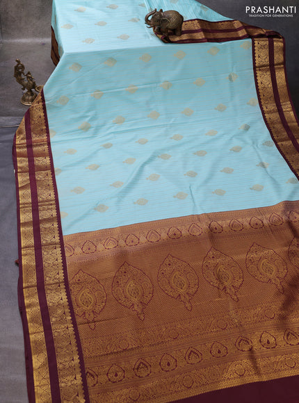 Teal Blue & Wine Semi Kanchipuram Silk - Korvai