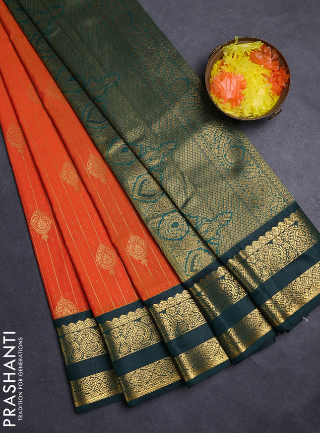 Orange & Green Semi Kanchipuram Silk - Korvai
