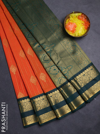 Orange & Green Semi Kanchipuram Silk - Korvai