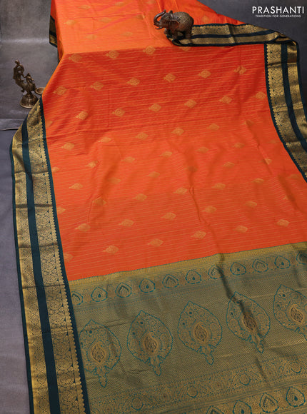 Orange & Green Semi Kanchipuram Silk - Korvai
