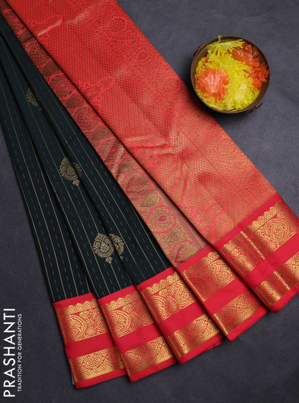 Green & Red Semi Kanchipuram Silk - Korvai
