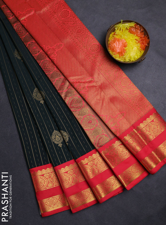 Green & Red Semi Kanchipuram Silk - Korvai