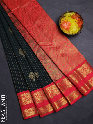 Green & Red Semi Kanchipuram Silk - Korvai