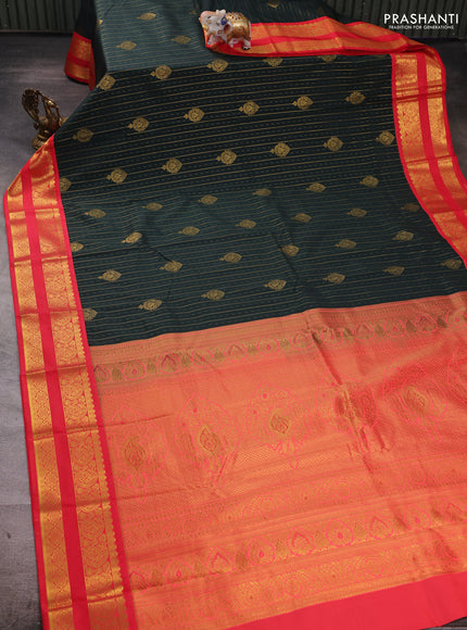 Green & Red Semi Kanchipuram Silk - Korvai