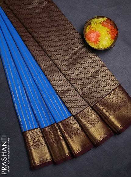 Cs Blue & Coffee Brown Semi Kanchipuram Silk - Korvai