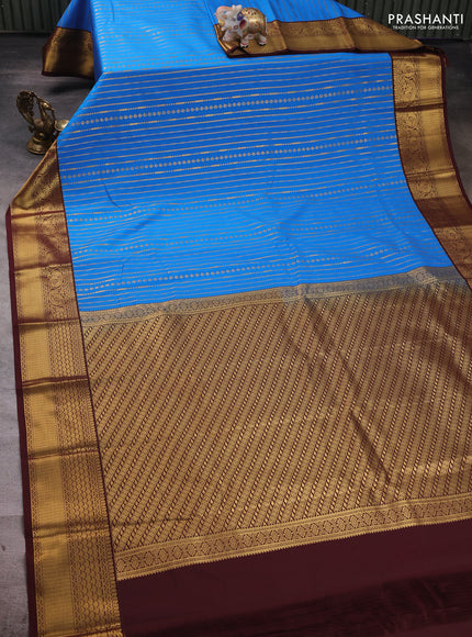 Cs Blue & Coffee Brown Semi Kanchipuram Silk - Korvai