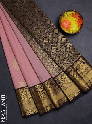 Pastel Pink & Coffee Brown Semi Kanchipuram Silk - Korvai