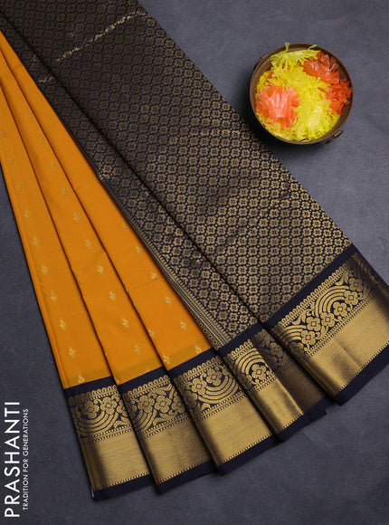 Mustard Yellow & Navy Blue Semi Kanchipuram Silk - Korvai