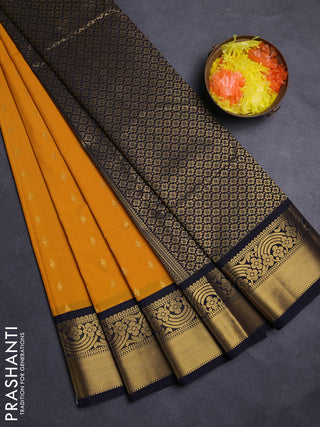 Mustard Yellow & Navy Blue Semi Kanchipuram Silk - Korvai