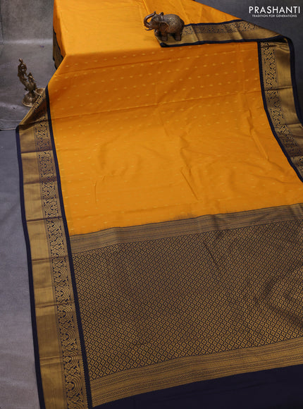 Mustard Yellow & Navy Blue Semi Kanchipuram Silk - Korvai