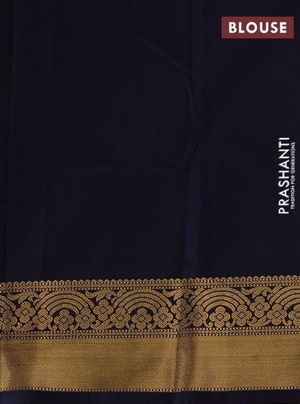 Mustard Yellow & Navy Blue Semi Kanchipuram Silk - Korvai