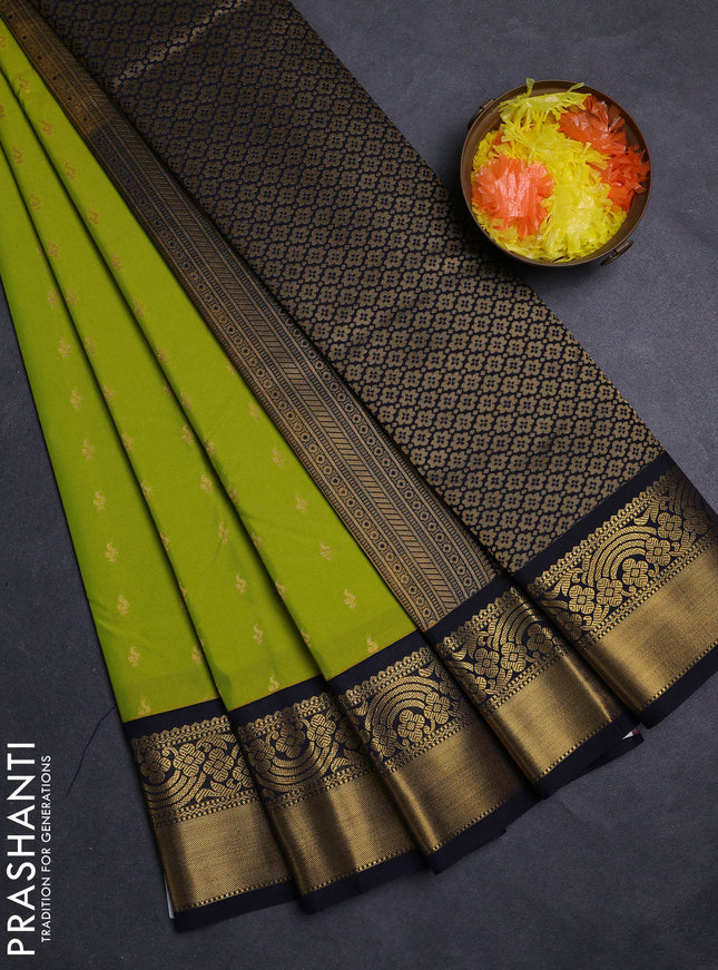 Green & Black Semi Kanchipuram Silk - Korvai