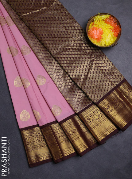 Peach Pink & Maroon Semi Kanchipuram Silk - Korvai