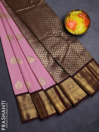 Peach Pink & Maroon Semi Kanchipuram Silk - Korvai