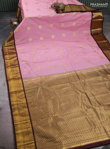 Peach Pink & Maroon Semi Kanchipuram Silk - Korvai