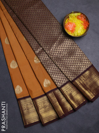 Mustard Yellow & Coffee Brown Semi Kanchipuram Silk - Korvai