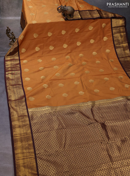 Mustard Yellow & Coffee Brown Semi Kanchipuram Silk - Korvai