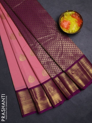 Pink & Magenta Pink Semi Kanchipuram Silk - Korvai