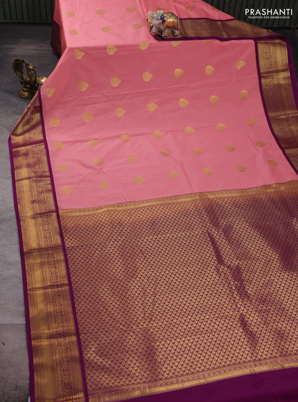 Pink & Magenta Pink Semi Kanchipuram Silk - Korvai