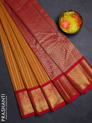 Mustard Yellow & Red Semi Kanchipuram Silk - Korvai