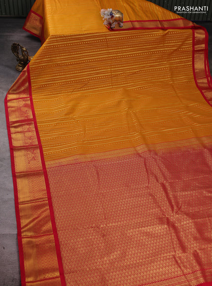 Mustard Yellow & Red Semi Kanchipuram Silk - Korvai