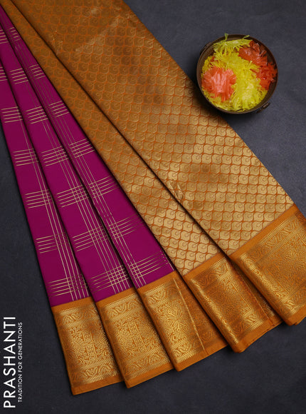 Pink & Yellow Semi Kanchipuram Silk - Korvai