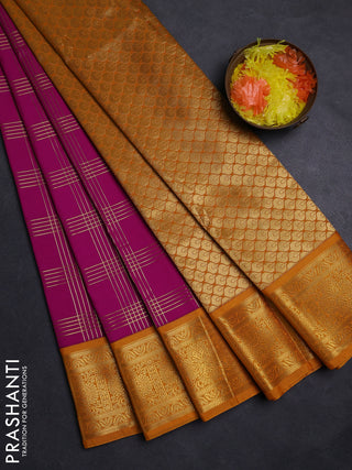 Pink & Yellow Semi Kanchipuram Silk - Korvai