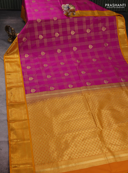 Pink & Yellow Semi Kanchipuram Silk - Korvai