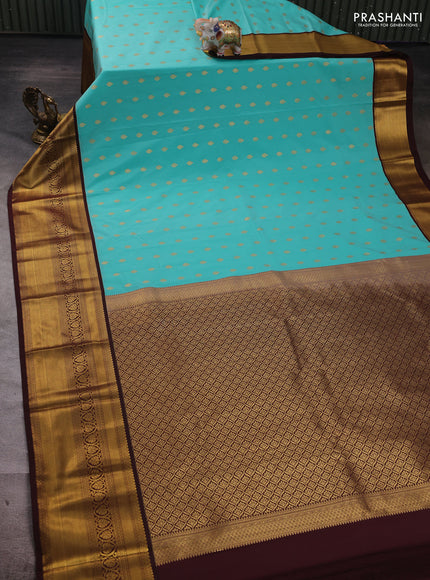 Teal Blue & Coffee Brown Semi Kanchipuram Silk - Korvai