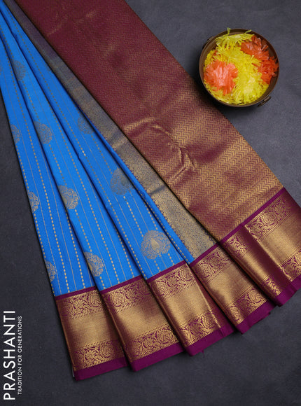 Cs Blue & Magenta Pink Semi Kanchipuram Silk - Korvai