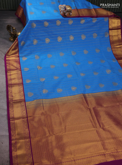 Cs Blue & Magenta Pink Semi Kanchipuram Silk - Korvai