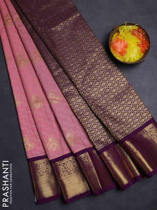 Peach Pink & Purple Semi Kanchipuram Silk - Korvai