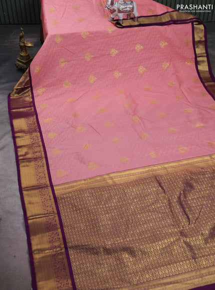 Peach Pink & Purple Semi Kanchipuram Silk - Korvai