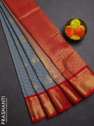 Grey & Red Semi Kanchipuram Silk - Korvai