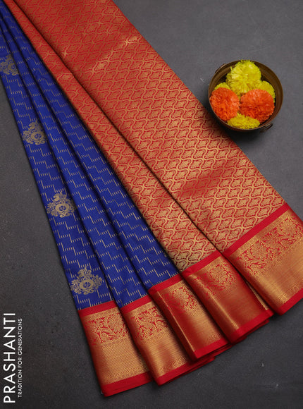 Blue & Red Semi Kanchipuram Silk - Korvai