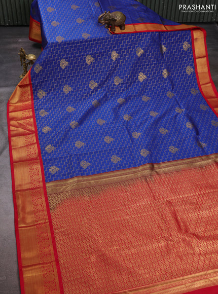 Blue & Red Semi Kanchipuram Silk - Korvai